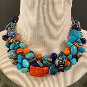 Multicolor Mixed Material Statement Necklace